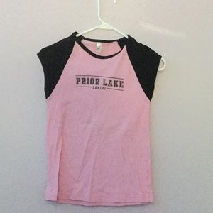 a girls pink and black Prior lake laker t shirt